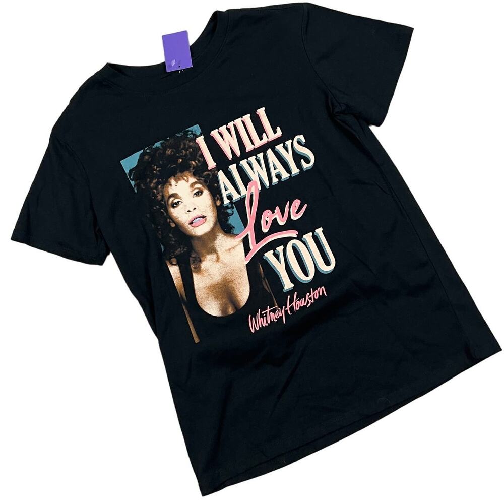 Women's Whitney Houston Graphic Short Sleeve Black T-Shirt - Size XS - NWT